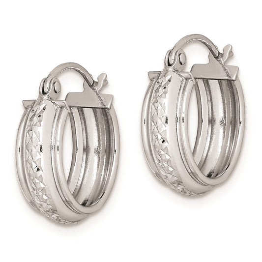 Rhodium-plated Sterling Silver Diamond-cut Hoop Earrings