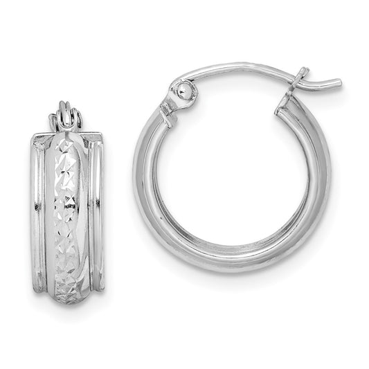 Rhodium-plated Sterling Silver Diamond-cut Hoop Earrings