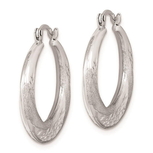 Rhodium-plated Sterling Silver Diamond-cut Scalloped Hoop Earrings