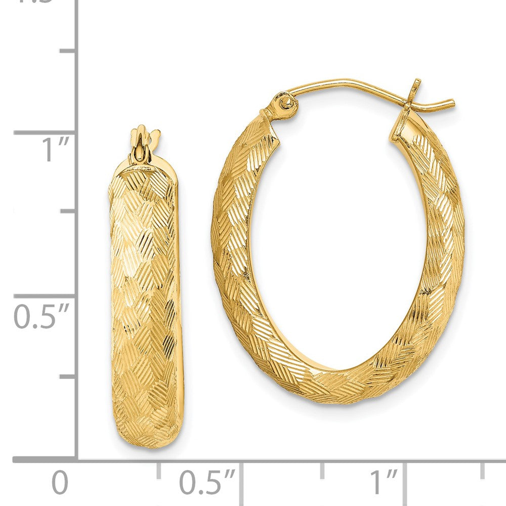 Yellow Gold-plated Sterling Silver Textured 5mm Oval Hoop Earrings