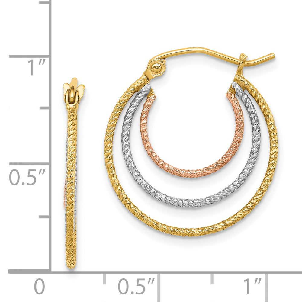 Sterling Silver, Yellow & Rose Gold-plated 1.5mm Triple Hoop Earrings