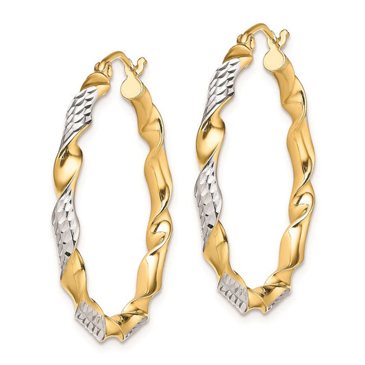 Rhodium-plated Silver Vermeil Diamond-cut 3x30mm Twisted Hoop Earrings