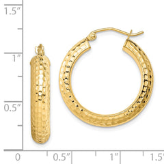 Yellow Gold-plated Sterling Silver Diamond-cut 5x25mm Hoop Earrings