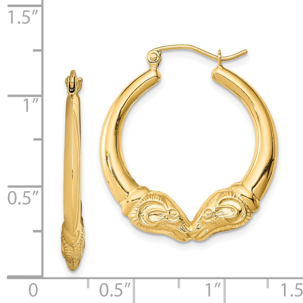 Yellow Gold-plated Sterling Silver Hollow Rams Head Hoop Earrings