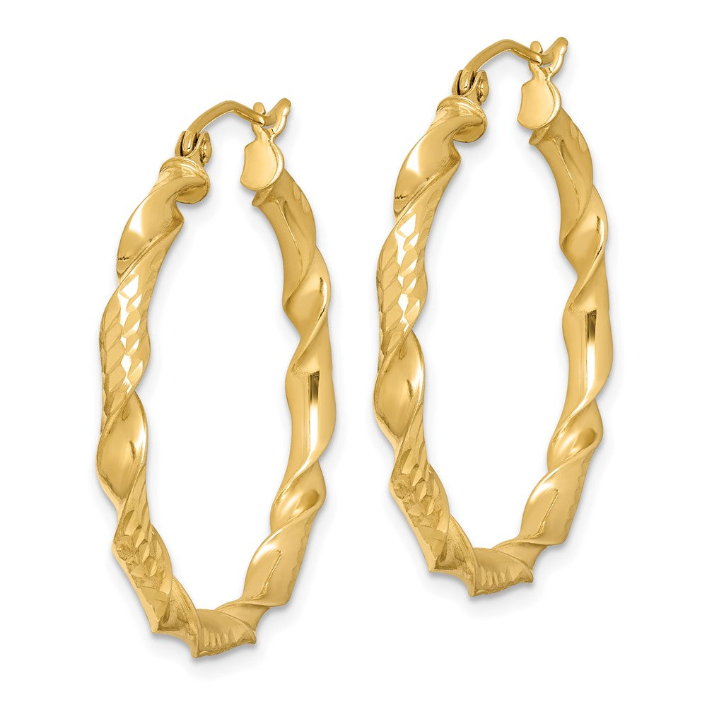 Yellow Gold-plated Sterling Silver 3x30mm Diamond-cut Twisted Hoop Earrings