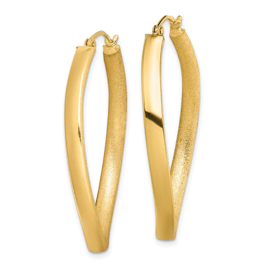 Yellow Gold-plated Sterling Silver Textured Wavy 4mm Oval Hoop Earrings