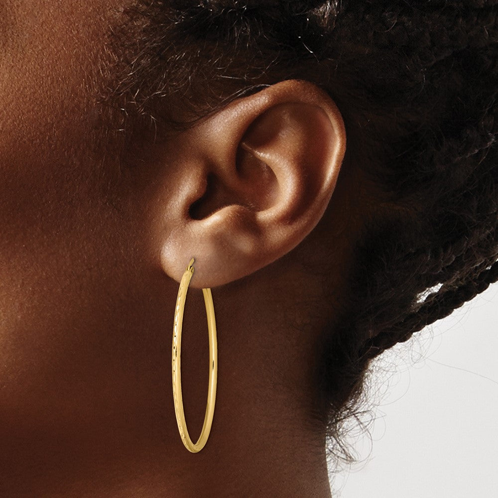 Yellow Gold-plated Sterling Silver Textured 2mm Hollow Oval Hoop Earrings