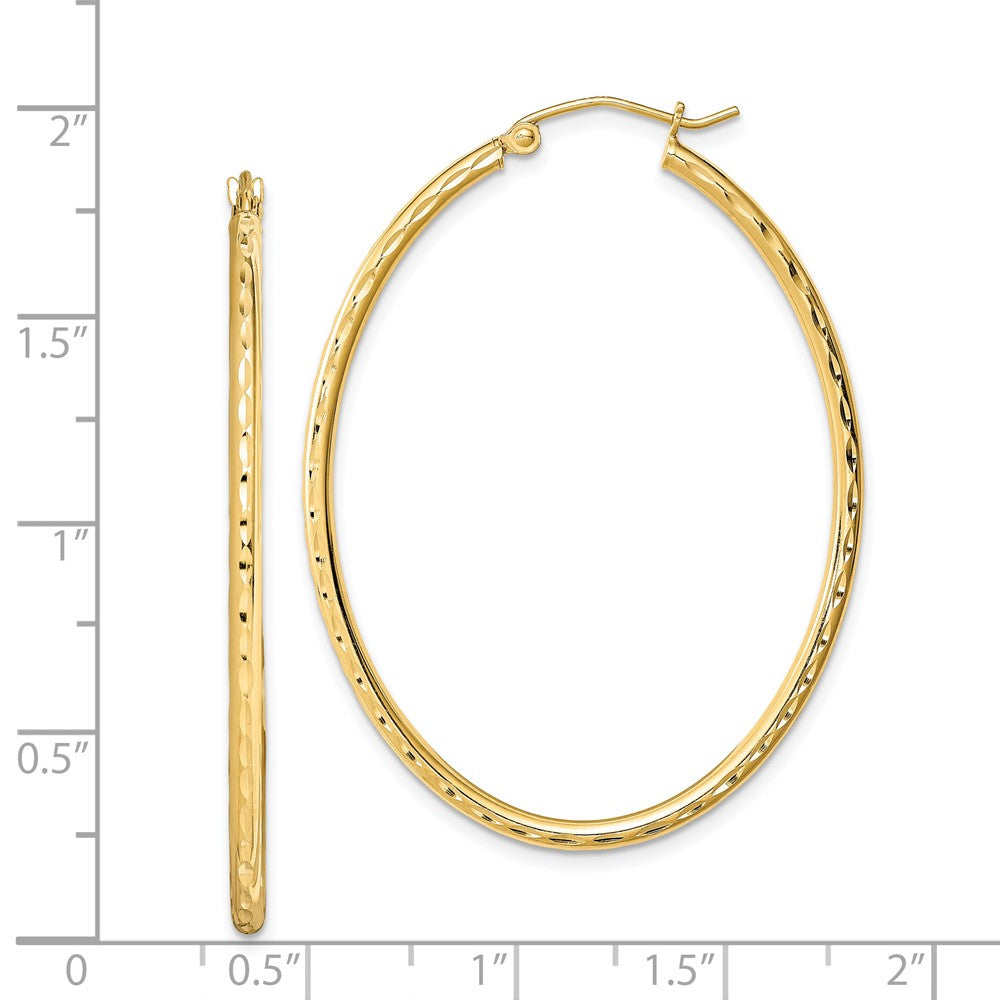 Yellow Gold-plated Sterling Silver Textured 2mm Hollow Oval Hoop Earrings