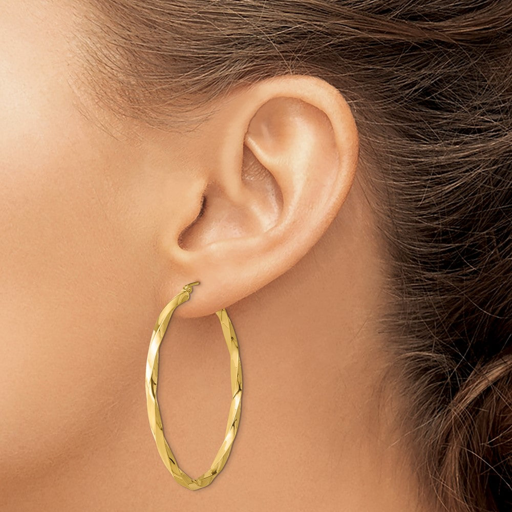 Yellow Gold-plated Sterling Silver Twisted 4mm Oval Hoop Earrings