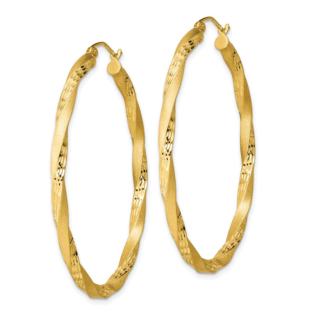 Yellow Gold-plated Sterling Silver Diamond-cut Twist Satin 4mm Oval Hoop Earrings