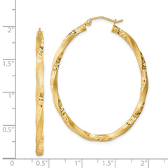 Yellow Gold-plated Sterling Silver Diamond-cut Twist Satin 4mm Oval Hoop Earrings