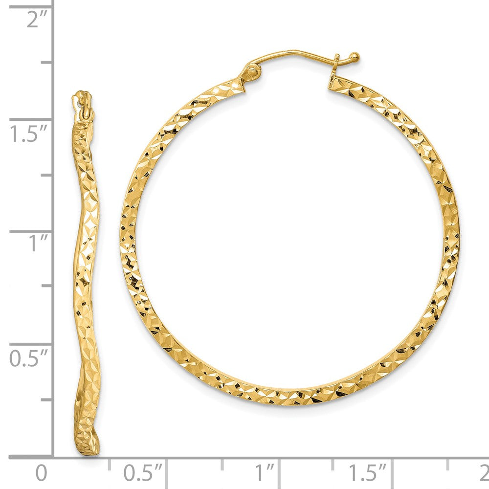 Yellow Gold-plated Sterling Silver Diamond-cut 2mm Wavy Hoop Earrings