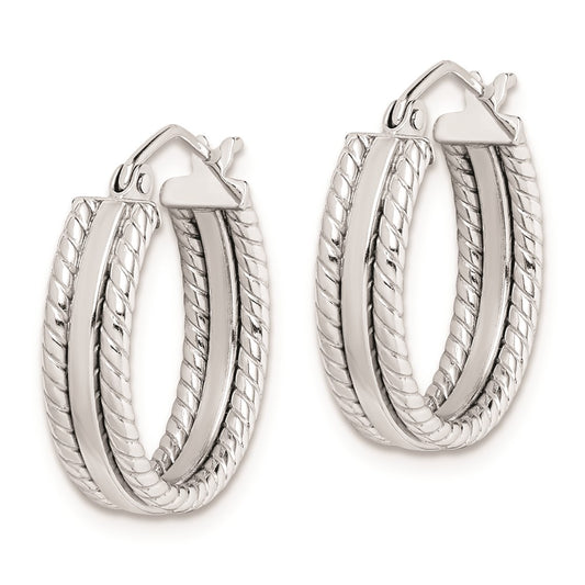 Rhodium-plated Sterling Silver 5mm Textured Hoop Earrings