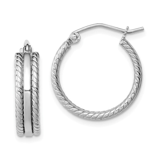 Rhodium-plated Sterling Silver 5mm Textured Hoop Earrings