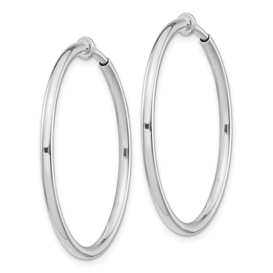 Rhodium-plated Silver Polish 2x30mm Non-Pierced Hoop Earrings