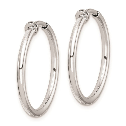 Rhodium-plated Silver Polish 2x20mm Non-Pierced Hoop Earrings