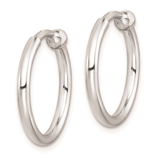 Rhodium-plated Silver Polish 2x15mm Non-Pierced Hoop Earrings