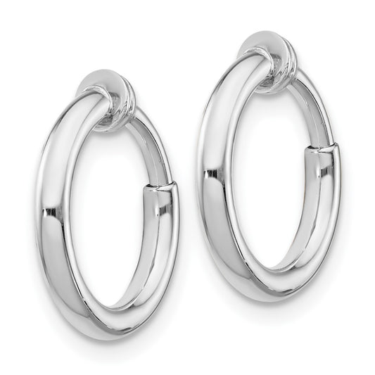 Rhodium-plated Silver Polish 2x10mm Non-Pierced Hoop Earrings