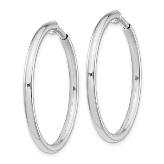 Rhodium-plated Silver 2.5x30mm Non-Pierced Hoop Earrings