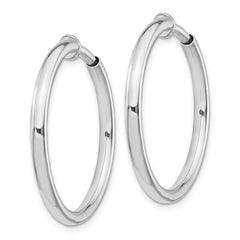 Rhodium-plated Silver 2.5x25mm Non-Pierced Hoop Earrings