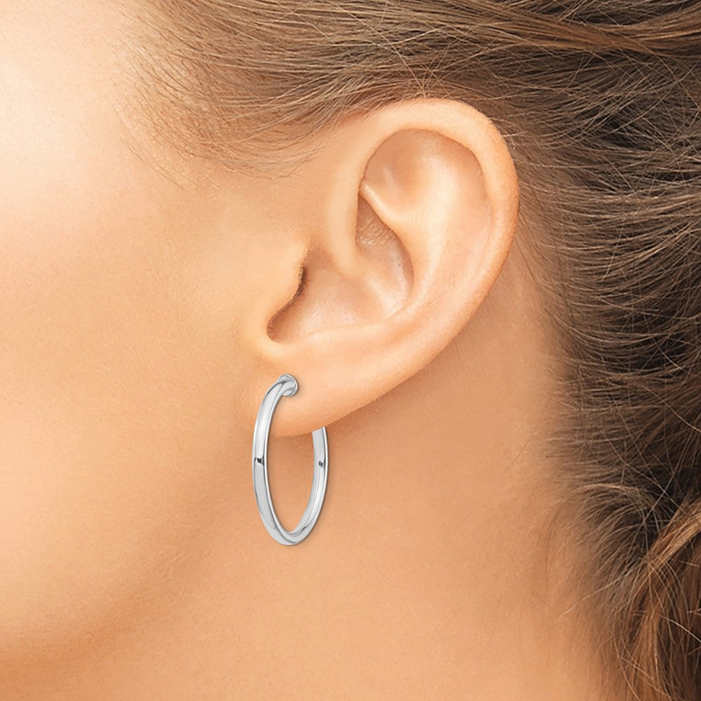 Rhodium-plated Silver 2.5x25mm Non-Pierced Hoop Earrings