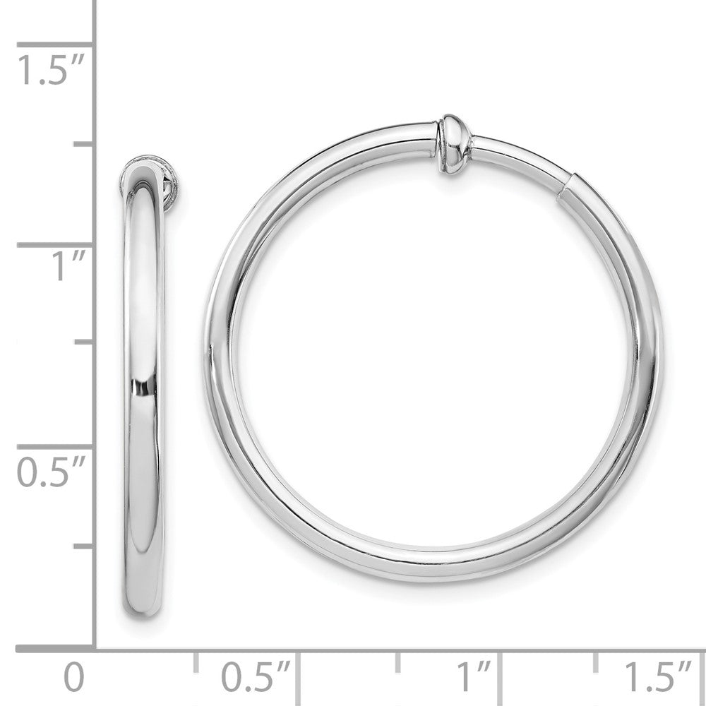 Rhodium-plated Silver 2.5x25mm Non-Pierced Hoop Earrings