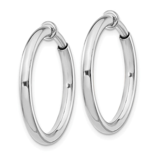 Rhodium-plated Silver 2.5x20mm Non-Pierced Hoop Earrings