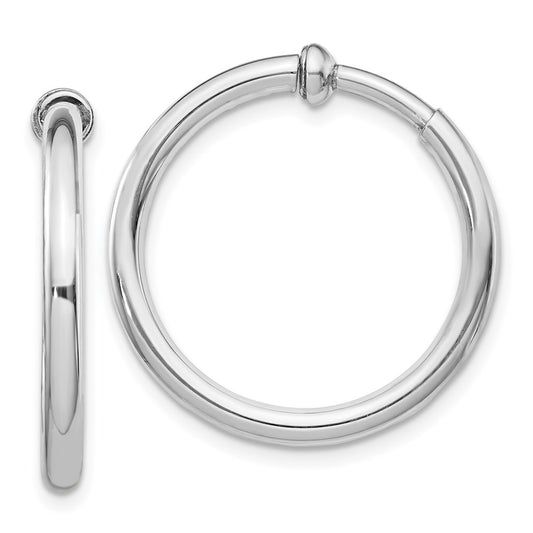 Rhodium-plated Silver 2.5x20mm Non-Pierced Hoop Earrings