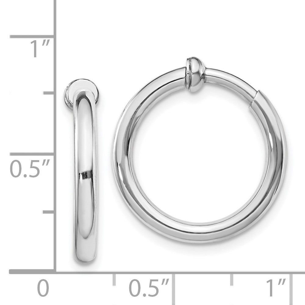 Rhodium-plated Silver 2.5x15mm Non-Pierced Hoop Earrings