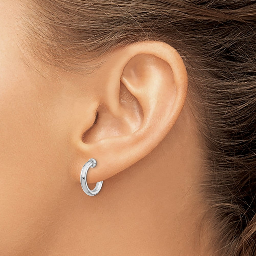 Rhodium-plated Silver 2.5x10mm Non-Pierced Hoop Earrings