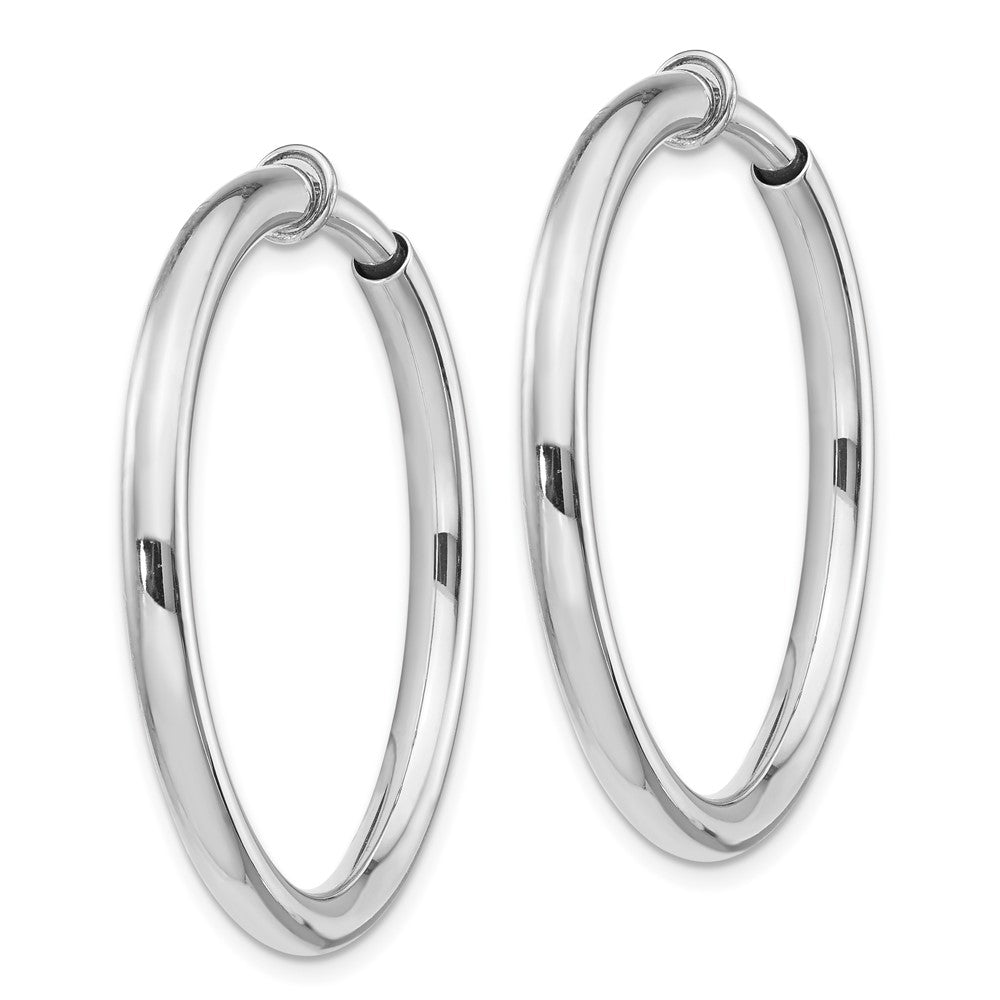 Rhodium-plated Silver 3x30mm Non-Pierced Hoop Earrings