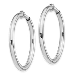 Rhodium-plated Silver 3x30mm Non-Pierced Hoop Earrings