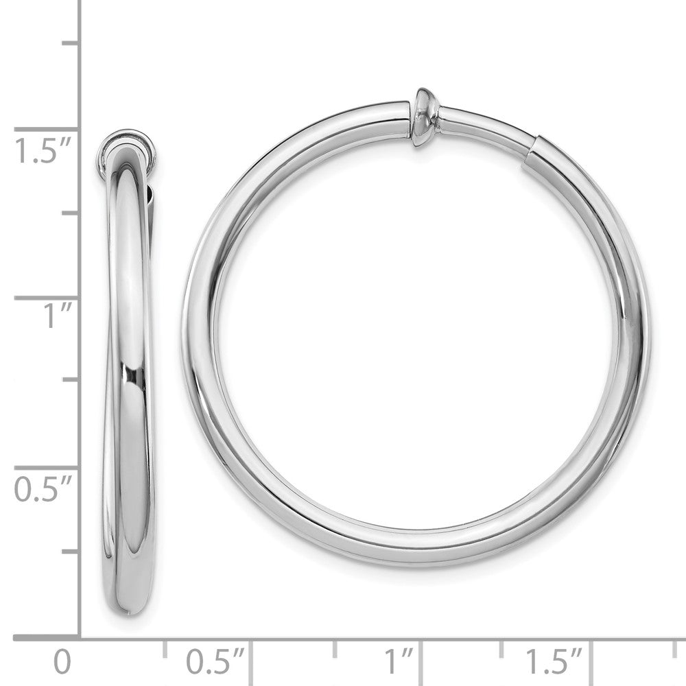 Rhodium-plated Silver 3x30mm Non-Pierced Hoop Earrings