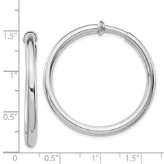 Rhodium-plated Silver 3x30mm Non-Pierced Hoop Earrings