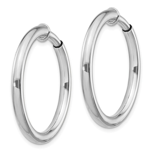 Rhodium-plated Silver 3x25mm Non-Pierced Hoop Earrings