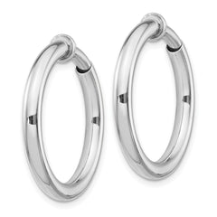 Rhodium-plated Silver 3x20mm Non-Pierced Hoop Earrings