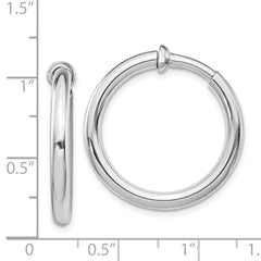 Rhodium-plated Silver 3x20mm Non-Pierced Hoop Earrings