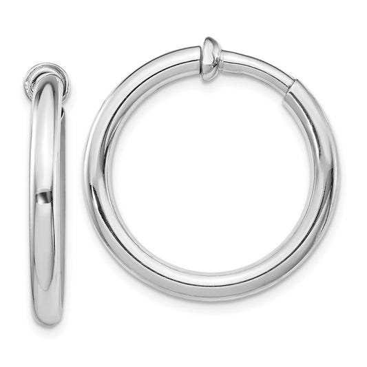 Rhodium-plated Silver 3x20mm Non-Pierced Hoop Earrings