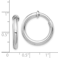 Rhodium-plated Silver 3x15mm Non-Pierced Hoop Earrings