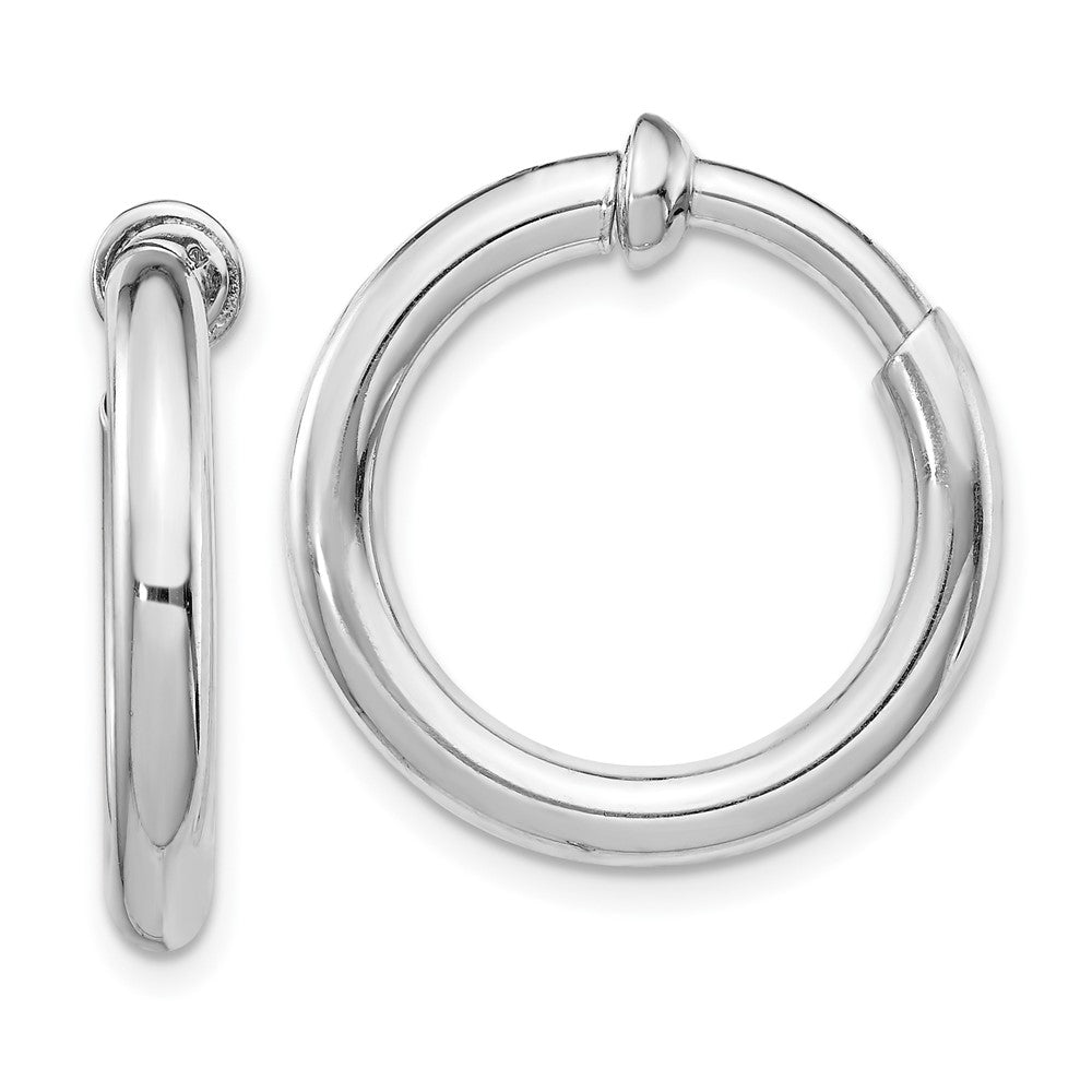 Rhodium-plated Silver 3x15mm Non-Pierced Hoop Earrings