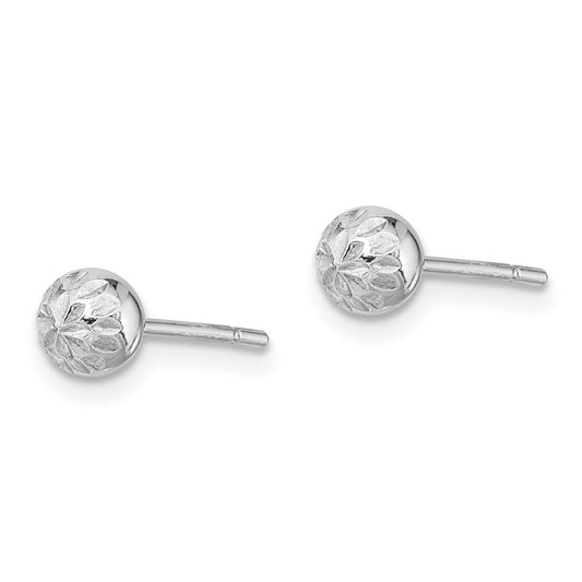 Rhodium-plated Sterling Silver 5mm Diamond-cut Post Earrings