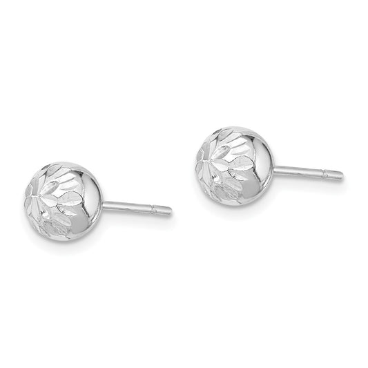 Rhodium-plated Sterling Silver 7mm Diamond-cut Post Earrings