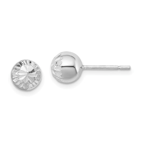 Rhodium-plated Sterling Silver 7mm Diamond-cut Post Earrings