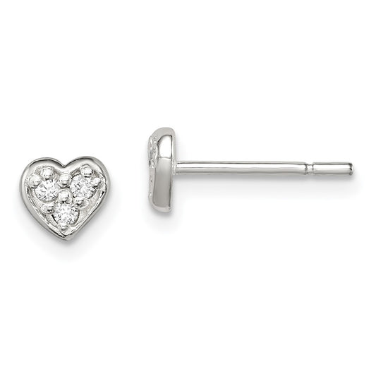 Sterling Silver CZ Heart Post Earrings