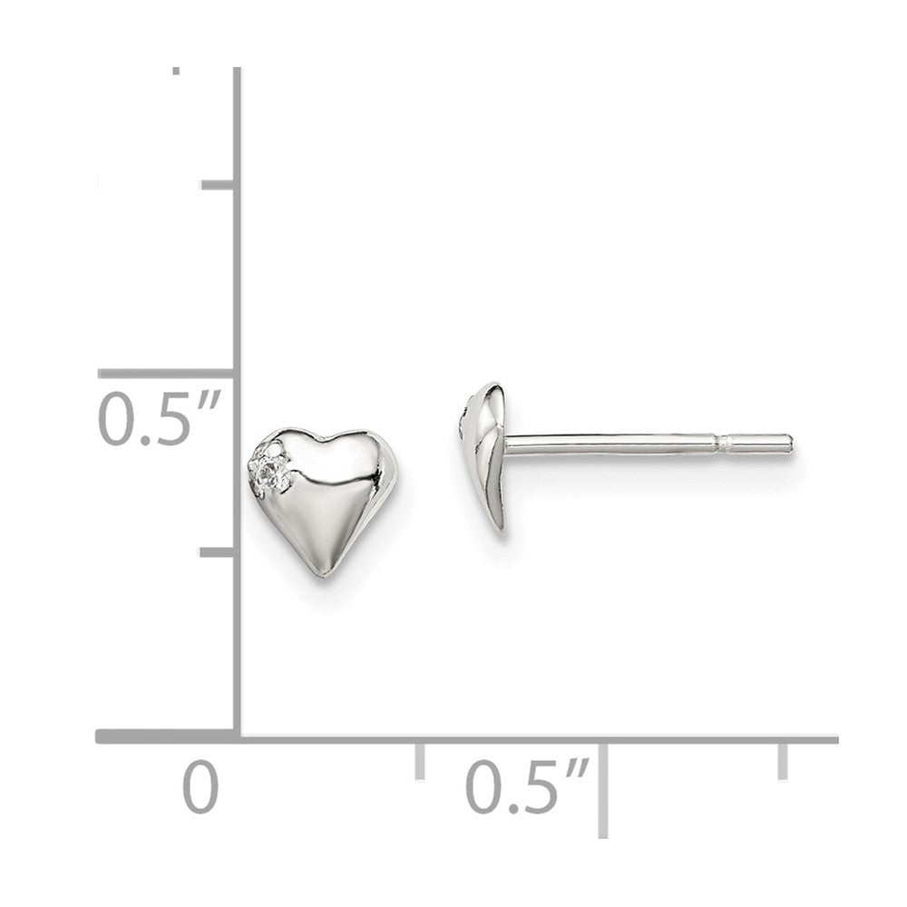 Sterling Silver Heart with CZ Post Earrings