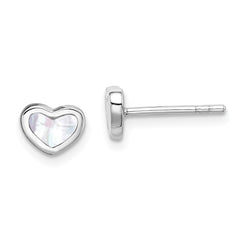 Rhodium-plated Sterling Silver White Mother of Pearl Heart Post Earrings