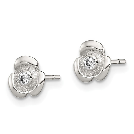 Sterling Silver Flower with CZ Post Earrings