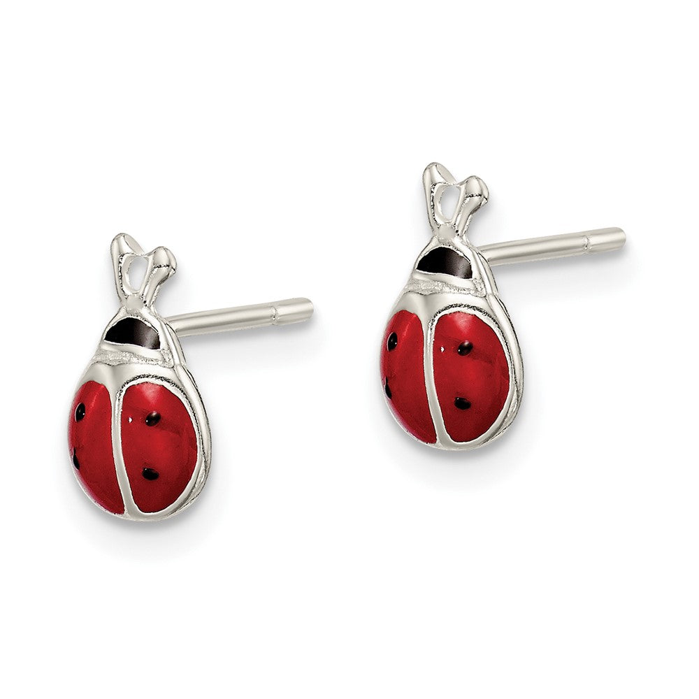 Sterling Silver Enamel Lady Bug Post Earrings