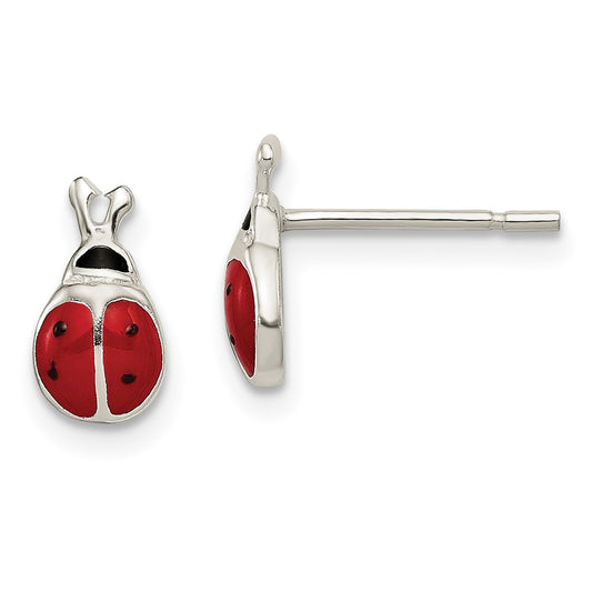 Sterling Silver Enamel Lady Bug Post Earrings