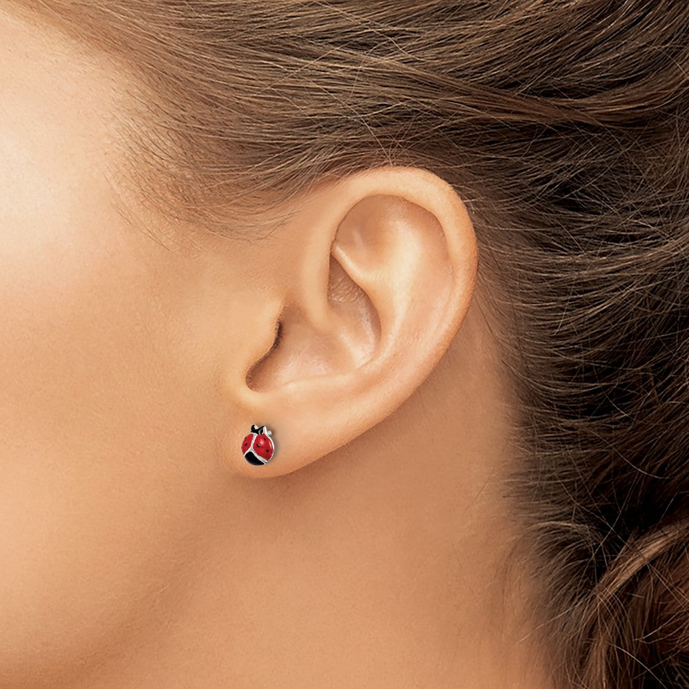 Sterling Silver Enamel Lady Bug Post Earrings